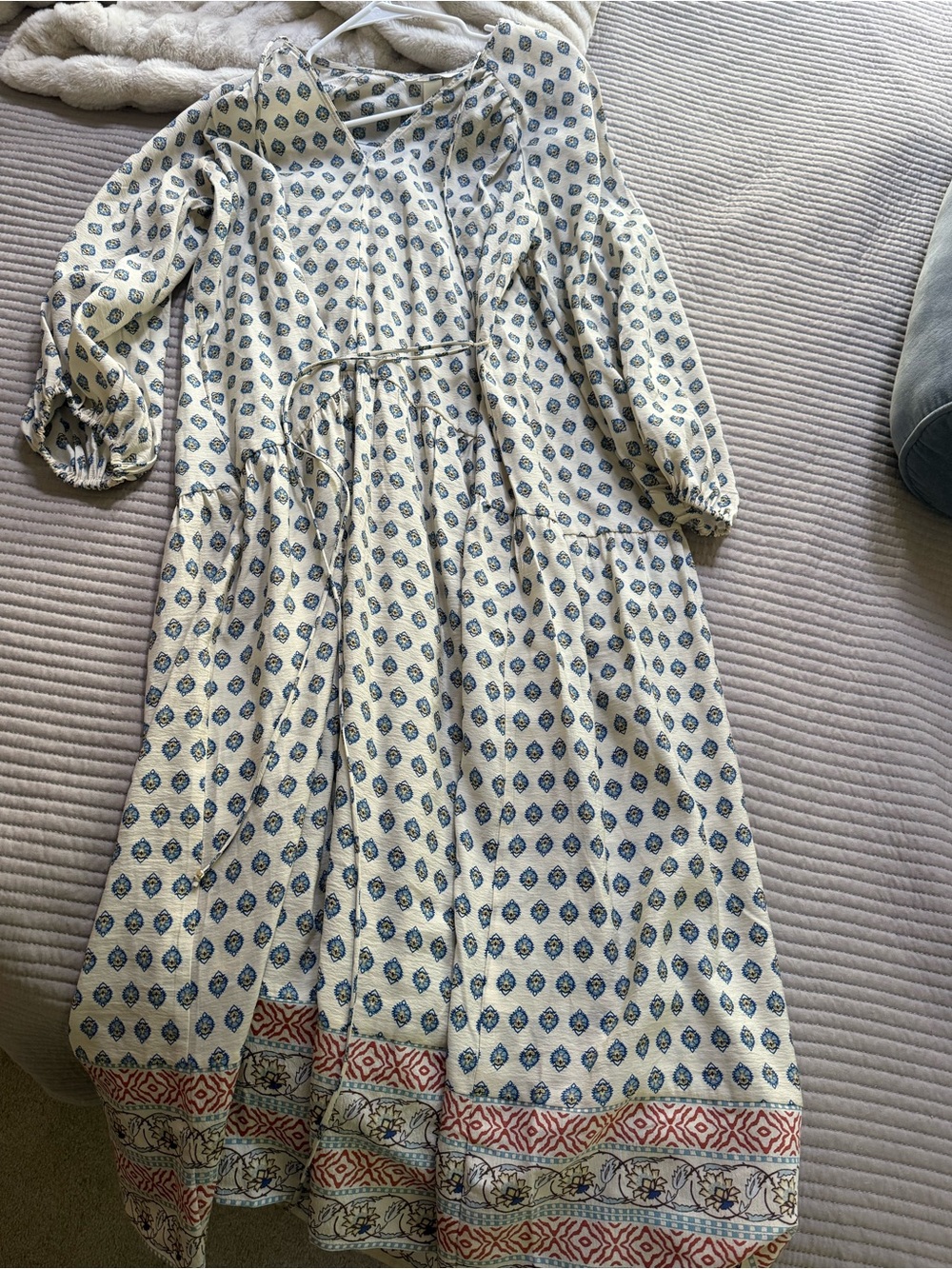 H&M Boho Floral Cream and Blue' Tiered Dress